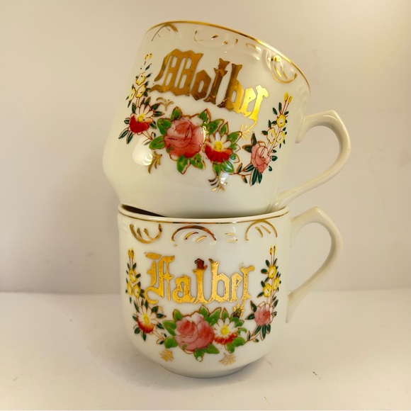 Other - Pair of Antique, porcelain Mother & Father large coffee tea cups mugs